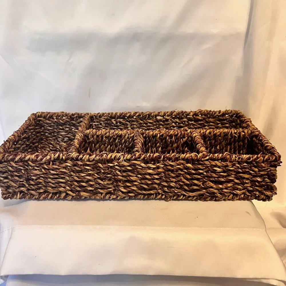 Vintage Seagrass Tray W/Compartments-Woven Basket-14